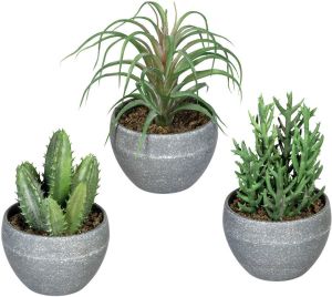 Creativ green Kunst-potplanten Vetplanten in een melamine pot set van 3 (3 stuks)