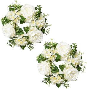 Creativ green Kunstbloem Kaarsenring rozen en bloemen in een set van 2 (2 stuks)