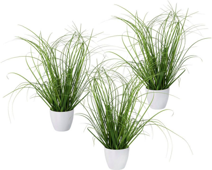 Creativ green Kunstgras Grasmix set van 3 in een decoratieve plastic pot (3 stuks)