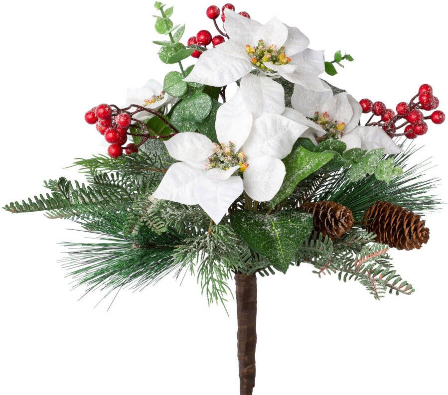 Creativ green Winterse kunstplant Kerst versiering Mixboeket met kegels en bessen (1 stuk)