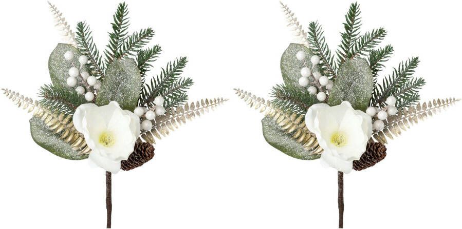 Creativ green Winterse kunstplant Kerst versiering (2 stuks)