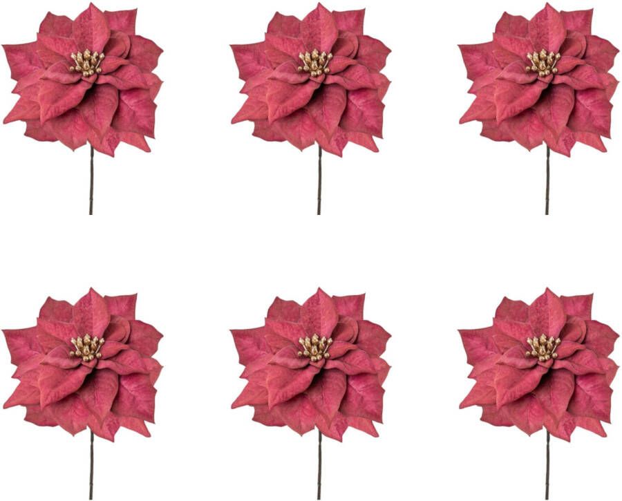 Creativ green Winterse kunstplant Kerstversiering rood (6 stuks)