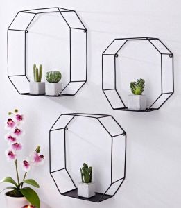 Creativ home Decoratief wandrek Decoratief rek wanddecoratie bestaand uit achthoekige elementen (set 3 stuks)