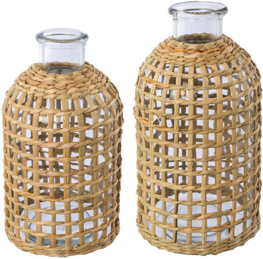 Creativ home Tafelvaas Vase aus Glas met mesh-bedekking (set 2 stuks)