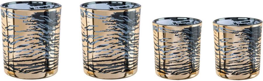 Creativ home Windlicht Kandelaar LEOPARD Theelichthouder van glas (set 4 stuks)