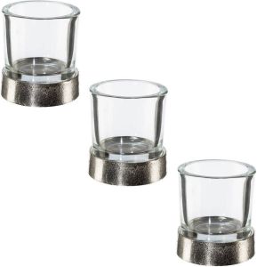 Creativ home Windlicht Kerst versiering van glas en aluminium hoogte ca. 12 cm (set 3 stuks)
