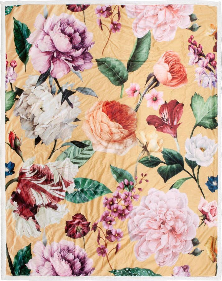 Descanso Plaid Fiori Zeer zacht knuffeldeken 130x160 cm omkeerbaar bloemen zand