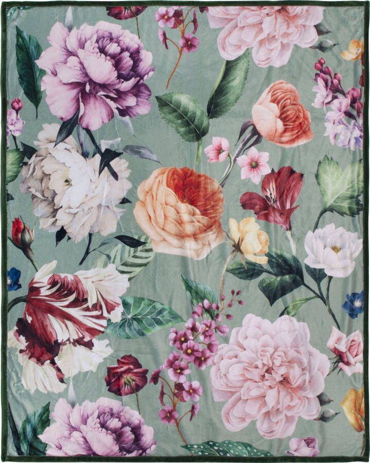 Descanso Plaid Fiori Zeer zacht knuffeldeken 130x160 cm omkeerbaar bloemen zand