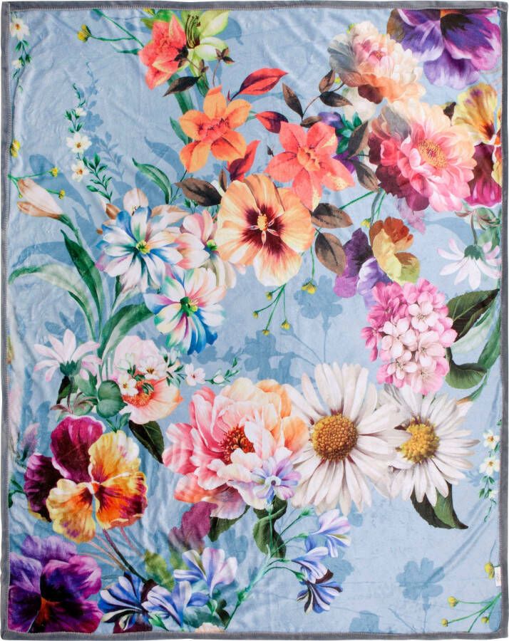 Descanso Plaid NOVARA Zeer zacht knuffeldeken 130x160 cm omkeerbaar bloemen grijs