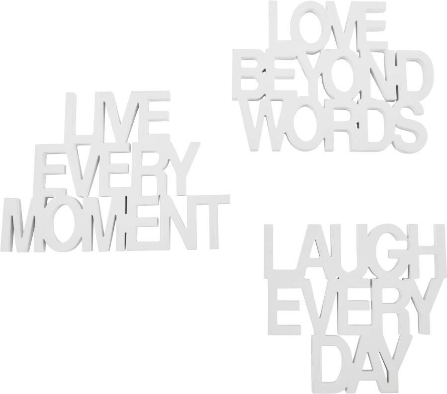 andas Sierobject voor aan de wand Opschrift Live every Moment Love beyond Words Laugh every Day (3 stuks)