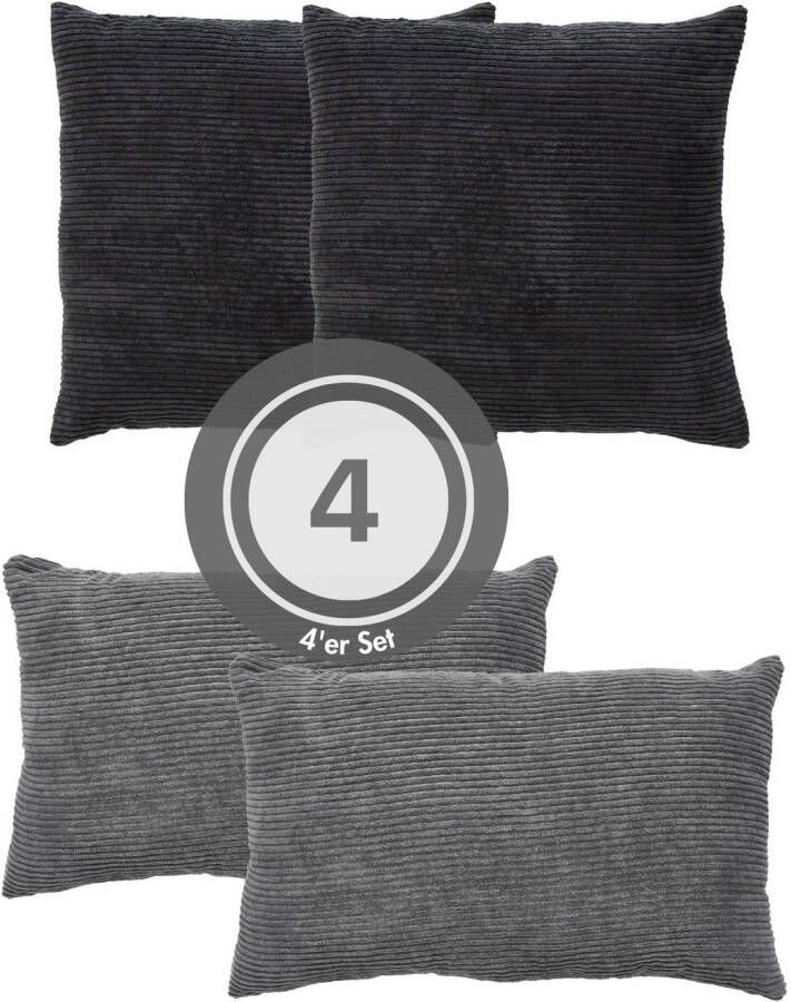Andiamo Sierkussen Cord kussen Emy 4-delig set kussenhoes met vulling