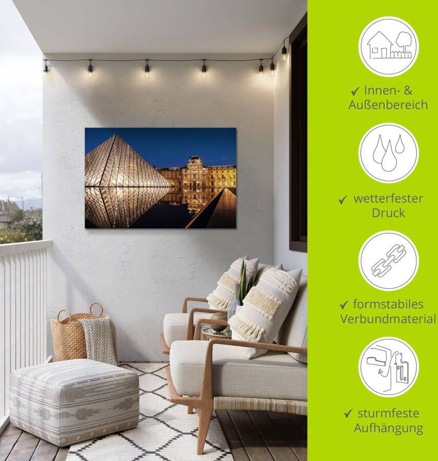 Artland Aluminium dibond print Glazen piramide Musée du Louvre Parijs geschikt voor binnen en buiten buitenafbeelding