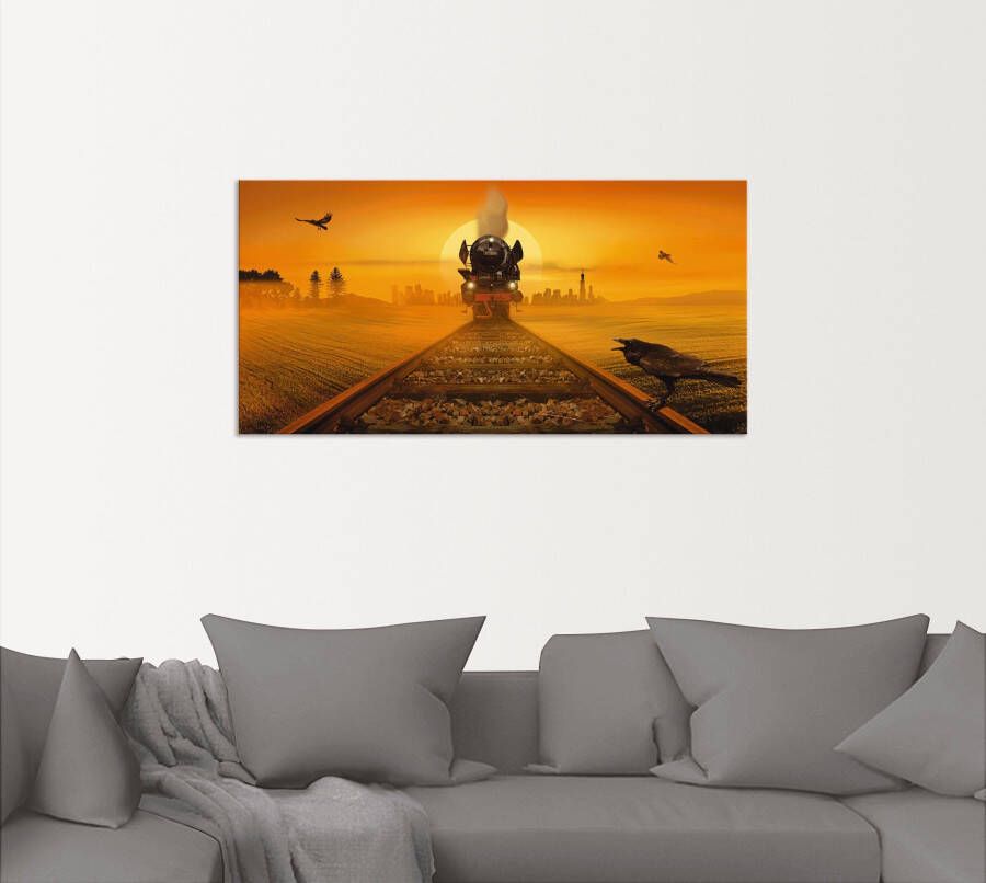 Artland Aluminium dibond print Stoomlocomotief in het avondlicht geschikt voor binnen en buiten buitenafbeelding