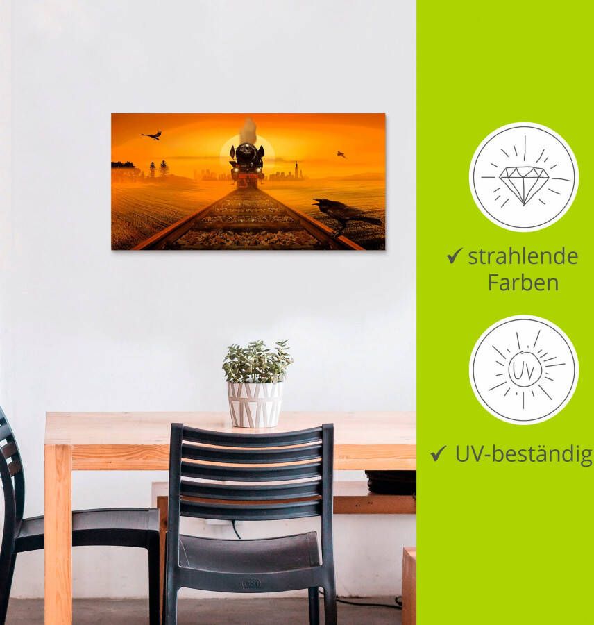 Artland Aluminium dibond print Stoomlocomotief in het avondlicht geschikt voor binnen en buiten buitenafbeelding