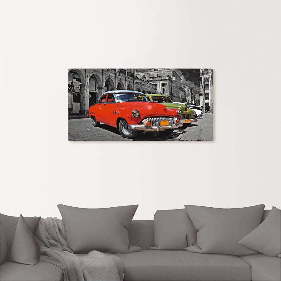 Artland Artprint Aanzicht van kleurrijke havanna auto s als artprint van aluminium artprint op linnen muursticker verschillende maten