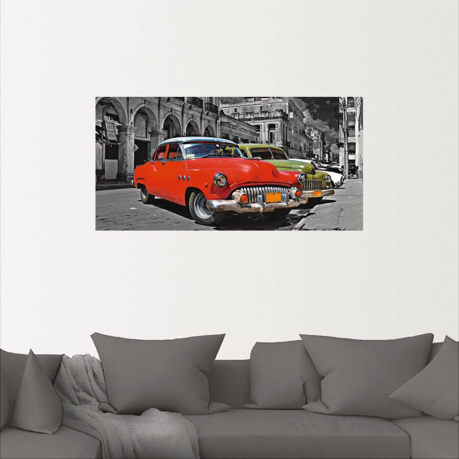 Artland Artprint Aanzicht van kleurrijke havanna auto s als artprint van aluminium artprint op linnen muursticker verschillende maten