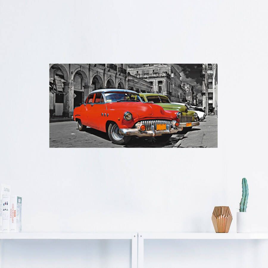 Artland Artprint Aanzicht van kleurrijke havanna auto s als artprint van aluminium artprint op linnen muursticker verschillende maten