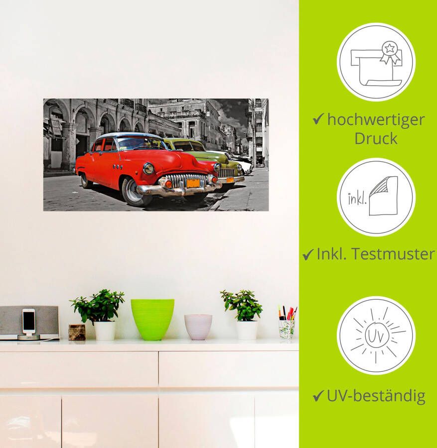 Artland Artprint Aanzicht van kleurrijke havanna auto s als artprint van aluminium artprint op linnen muursticker verschillende maten