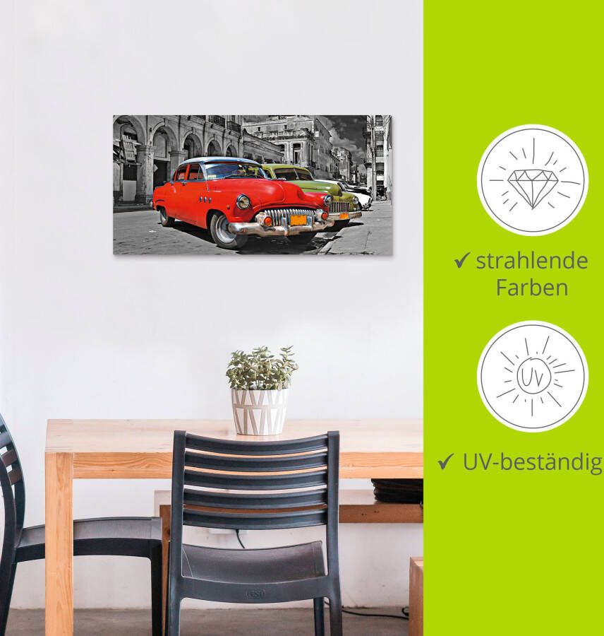 Artland Artprint Aanzicht van kleurrijke havanna auto s als artprint van aluminium artprint op linnen muursticker verschillende maten