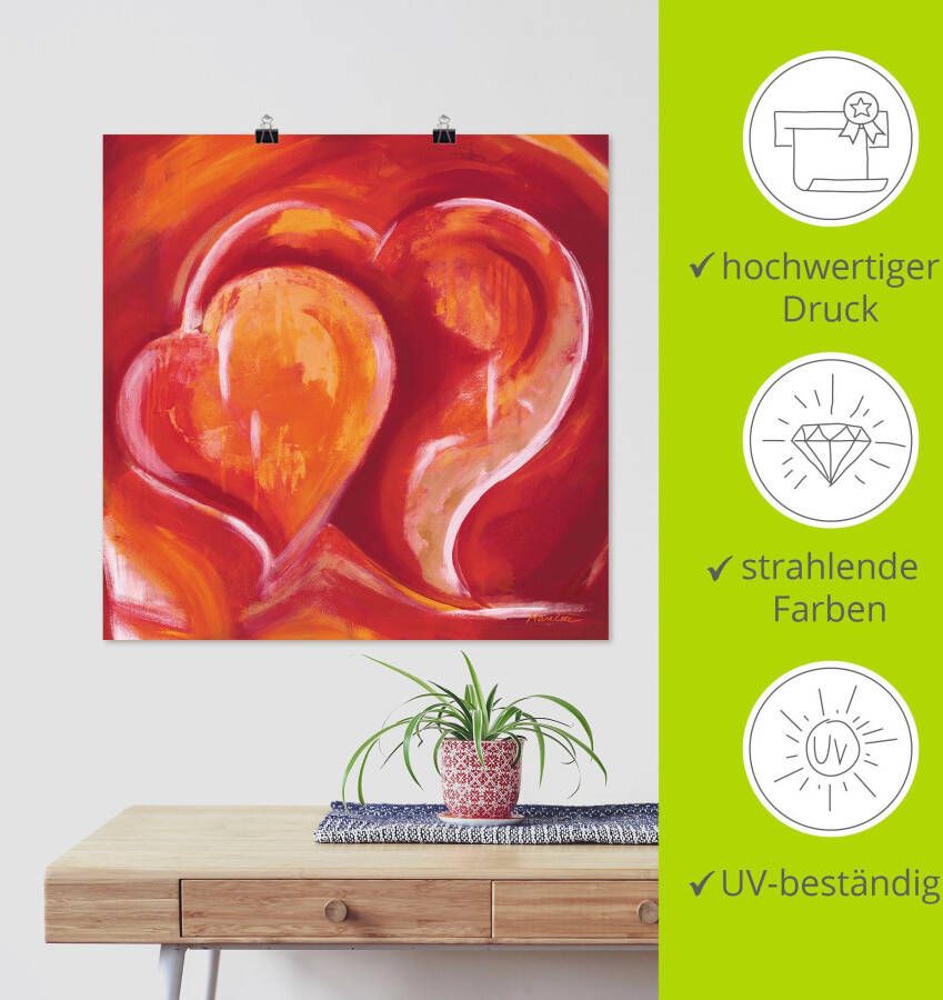 Artland Artprint Abstracte harten rood als artprint op linnen poster in verschillende formaten maten