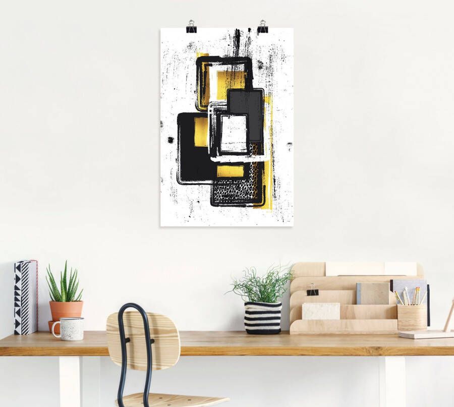 Artland Artprint Abstracte ruiten Abstracte schilderkunst Nr. 3 goud als artprint op linnen poster muursticker in verschillende maten