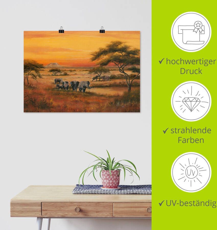 Artland Artprint Afrika Olifanten als artprint van aluminium artprint voor buiten artprint op linnen poster in verschillende maten. maten