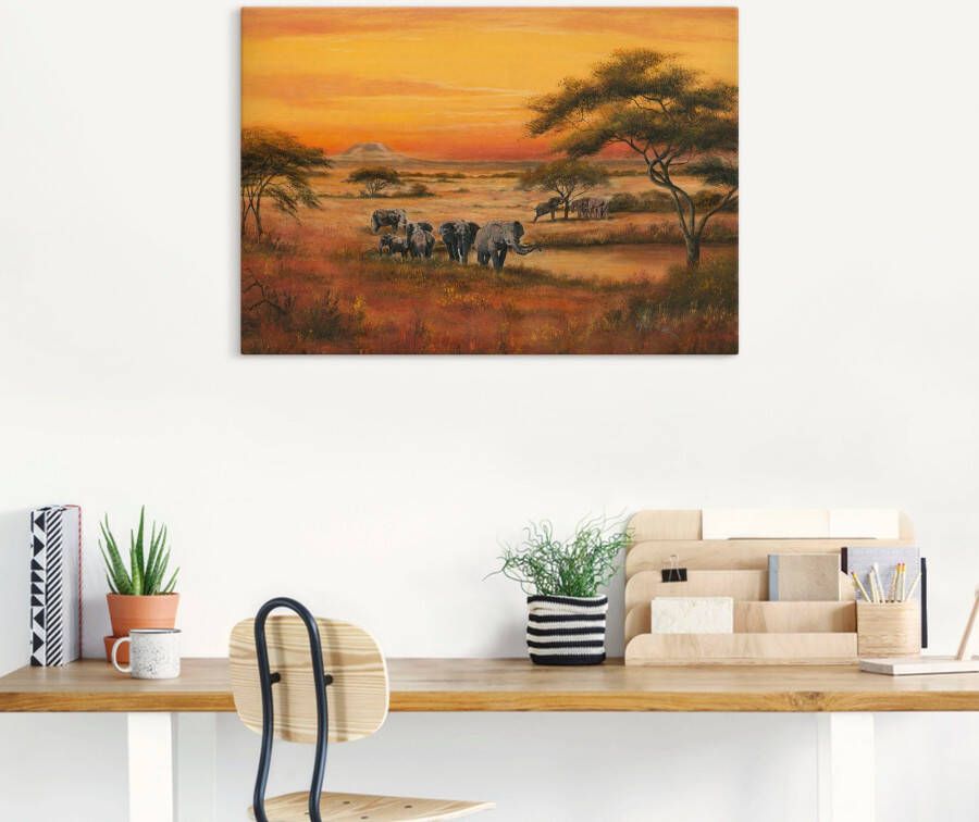 Artland Artprint Afrika Olifanten als artprint van aluminium artprint voor buiten artprint op linnen poster in verschillende maten. maten