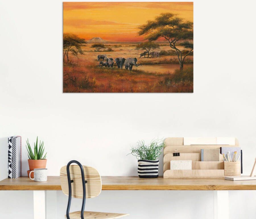 Artland Artprint Afrika Olifanten als artprint van aluminium artprint voor buiten artprint op linnen poster in verschillende maten. maten