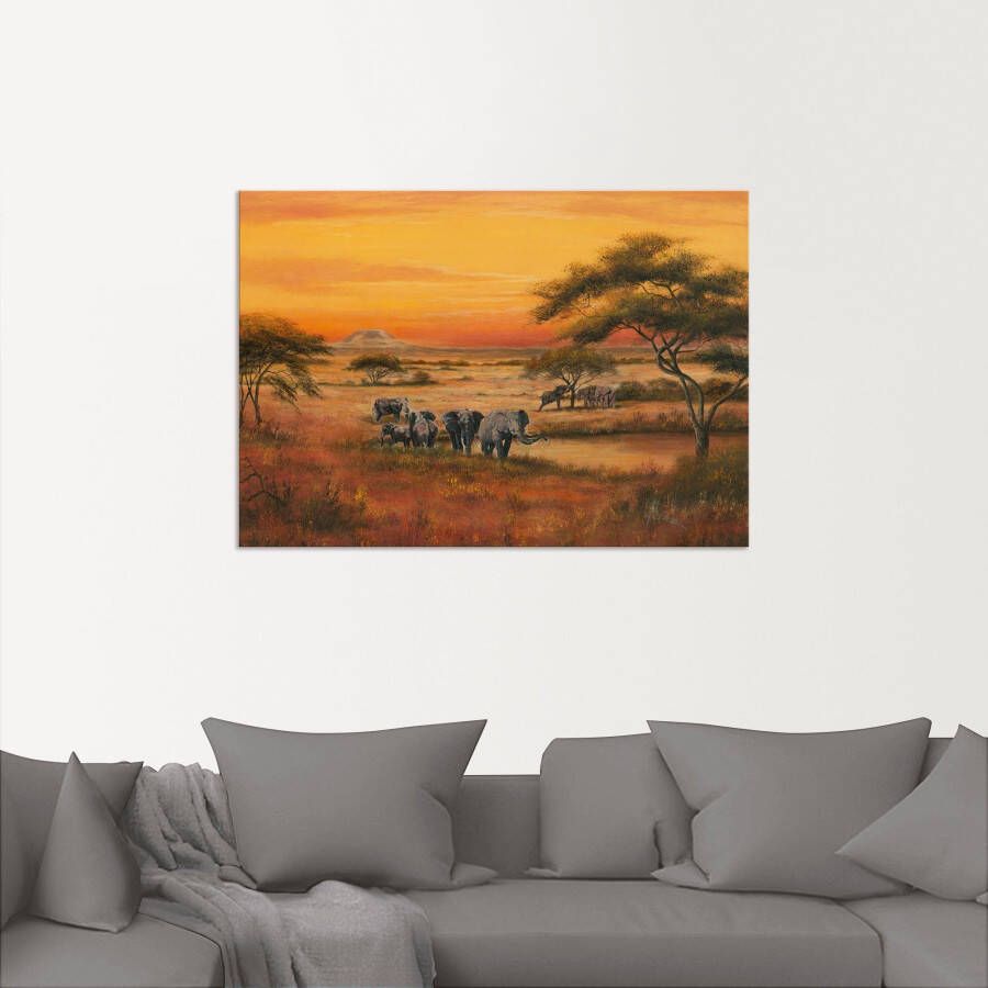 Artland Artprint Afrika Olifanten als artprint van aluminium artprint voor buiten artprint op linnen poster in verschillende maten. maten