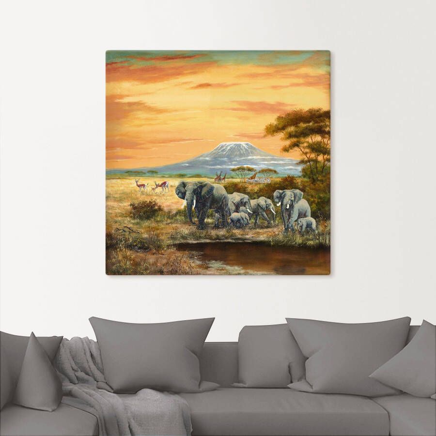 Artland Artprint Afrikaans landschap met olifanten als artprint op linnen poster in verschillende formaten maten