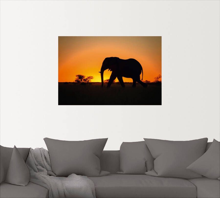 Artland Artprint op linnen Afrikaanse olifant bij zonsondergang