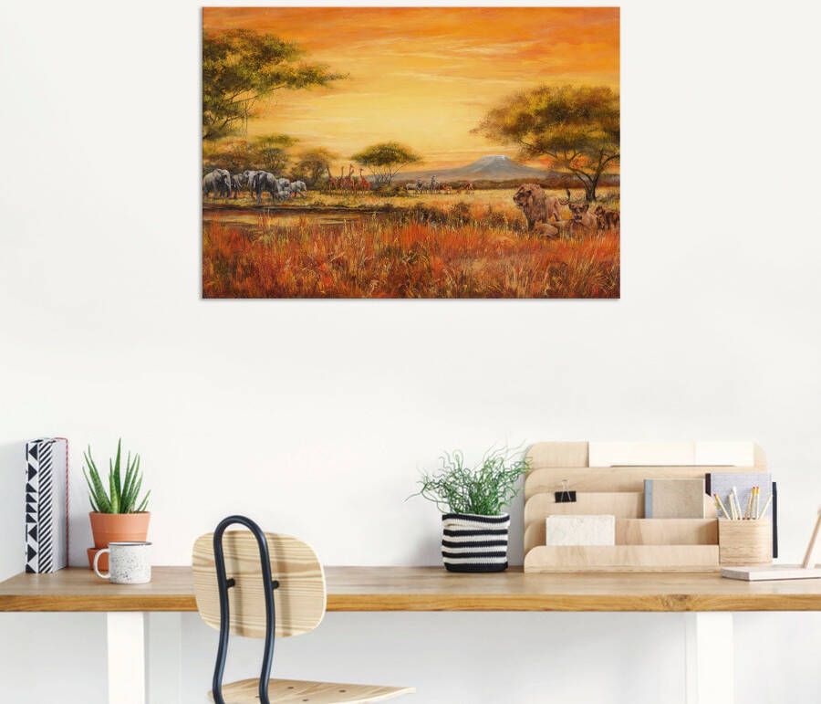 Artland Artprint Afrikaanse steppe met leeuwen als artprint van aluminium artprint voor buiten artprint op linnen poster muursticker