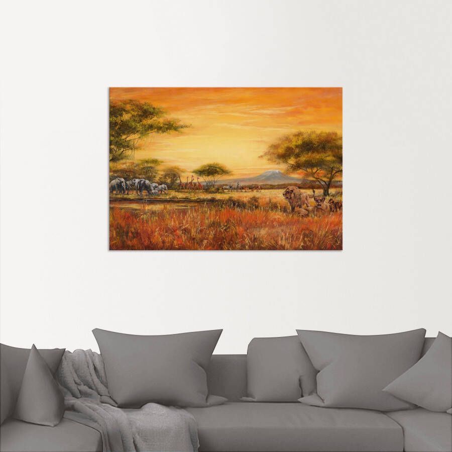 Artland Artprint Afrikaanse steppe met leeuwen als artprint van aluminium artprint voor buiten artprint op linnen poster muursticker