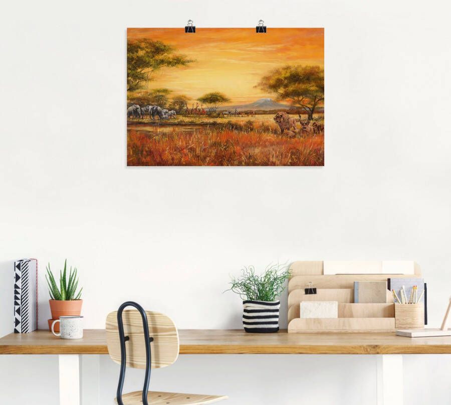 Artland Artprint Afrikaanse steppe met leeuwen als artprint van aluminium artprint voor buiten artprint op linnen poster muursticker