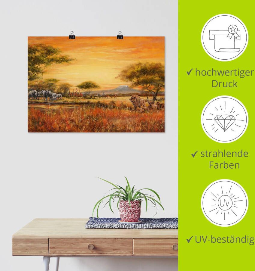 Artland Artprint Afrikaanse steppe met leeuwen als artprint van aluminium artprint voor buiten artprint op linnen poster muursticker