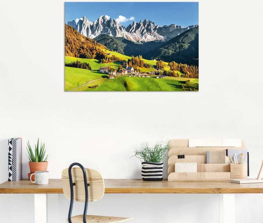 Artland Artprint Alpen bergen Santa Maddalena als artprint van aluminium artprint voor buiten artprint op linnen poster in verschillende maten. maten