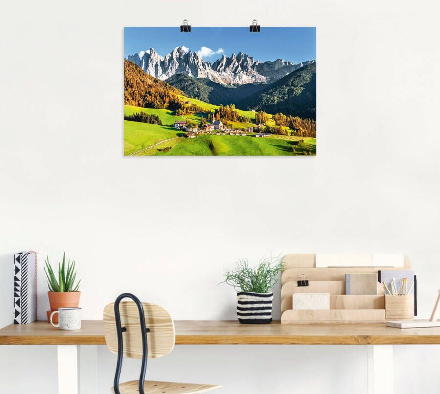 Artland Artprint Alpen bergen Santa Maddalena als artprint van aluminium artprint voor buiten artprint op linnen poster in verschillende maten. maten