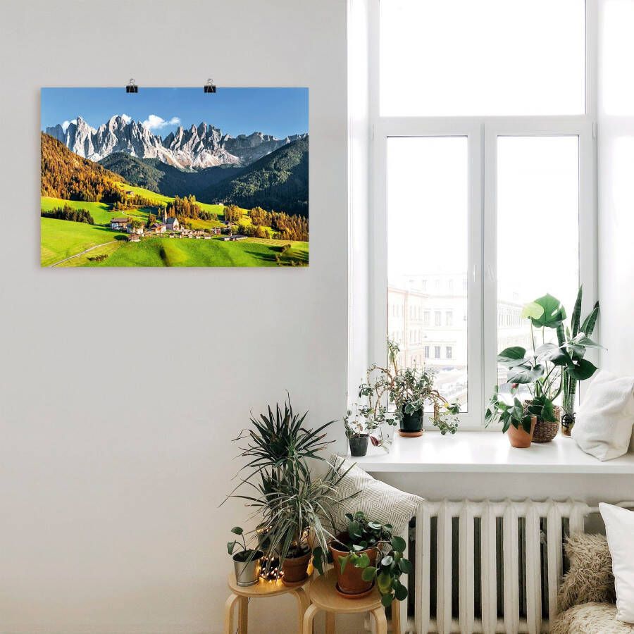 Artland Artprint Alpen bergen Santa Maddalena als artprint van aluminium artprint voor buiten artprint op linnen poster in verschillende maten. maten