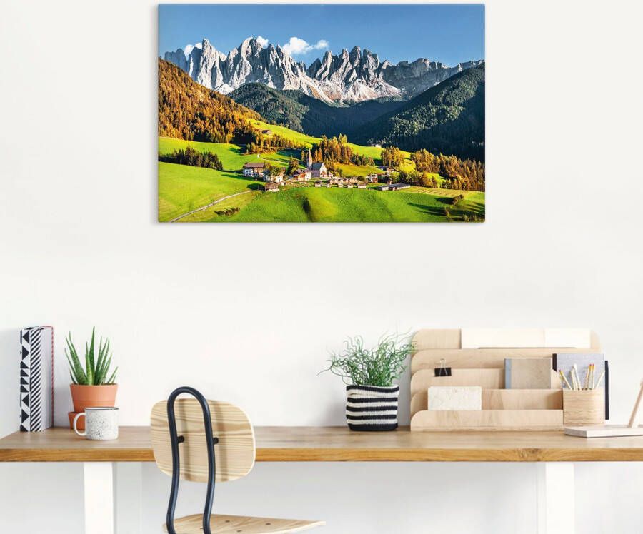 Artland Artprint Alpen bergen Santa Maddalena als artprint van aluminium artprint voor buiten artprint op linnen poster in verschillende maten. maten