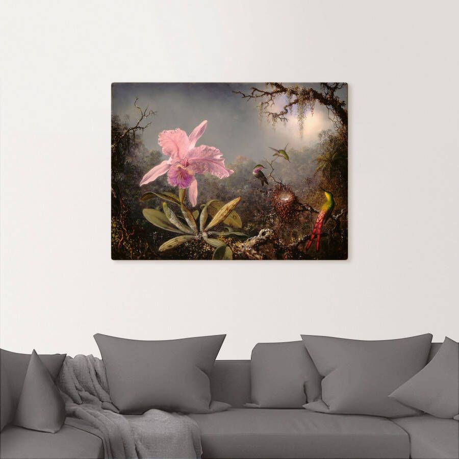 Artland Artprint Cattleya orchidee en drie kolibries. als artprint op linnen poster in verschillende formaten maten