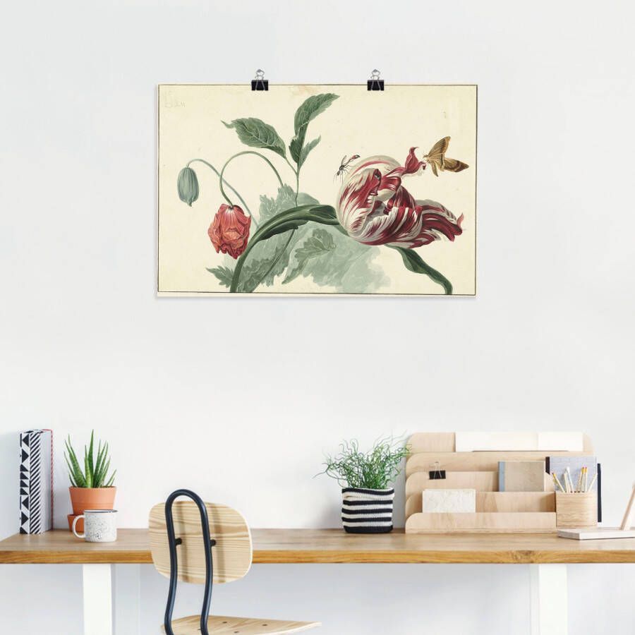 Artland Artprint Tulp en klaproos. als artprint van aluminium artprint voor buiten artprint op linnen poster in verschillende maten. maten