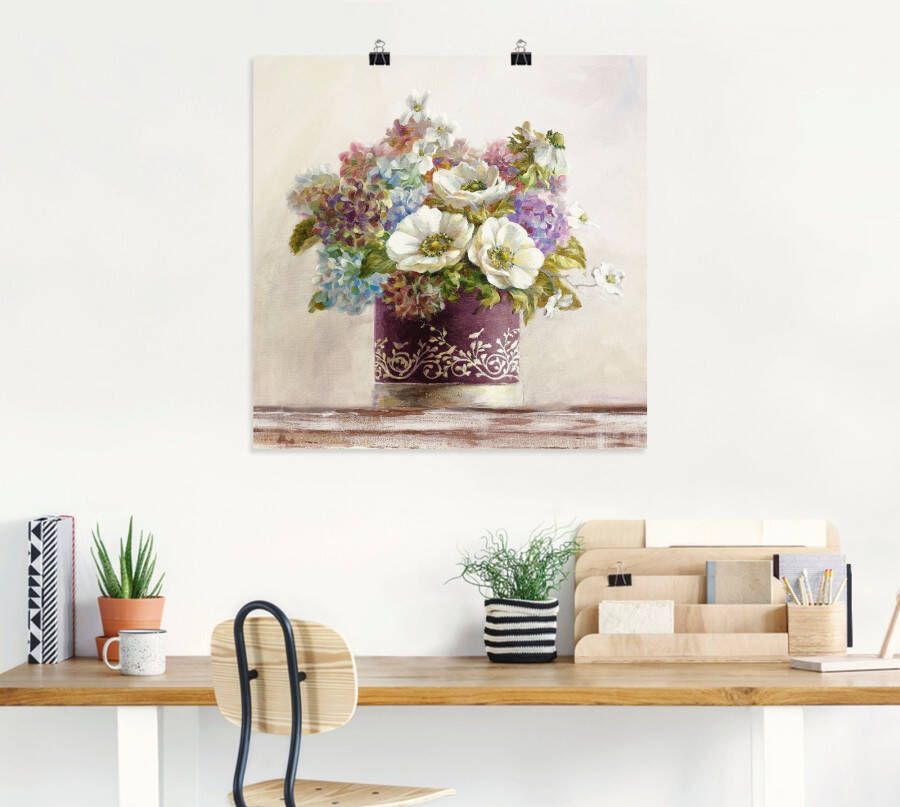 Artland Artprint Anemonen in Auberginer hoedendoos als artprint op linnen poster muursticker in verschillende maten