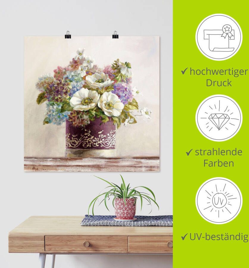 Artland Artprint Anemonen in Auberginer hoedendoos als artprint op linnen poster muursticker in verschillende maten