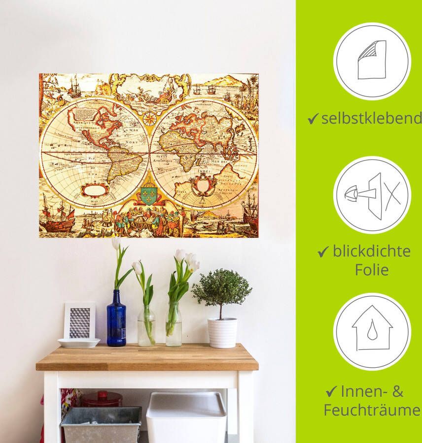 Artland Artprint Antieke wereldkaart als artprint van aluminium artprint voor buiten artprint op linnen poster muursticker