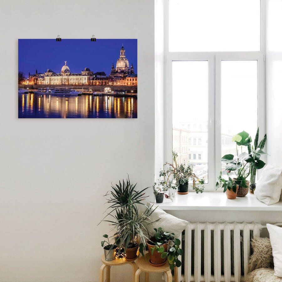 Artland Artprint Avondidylle Geniner oever Lübeck Avond aan de Elbe in Dresden als artprint van aluminium artprint op linnen muursticker of poster in verschillende maten