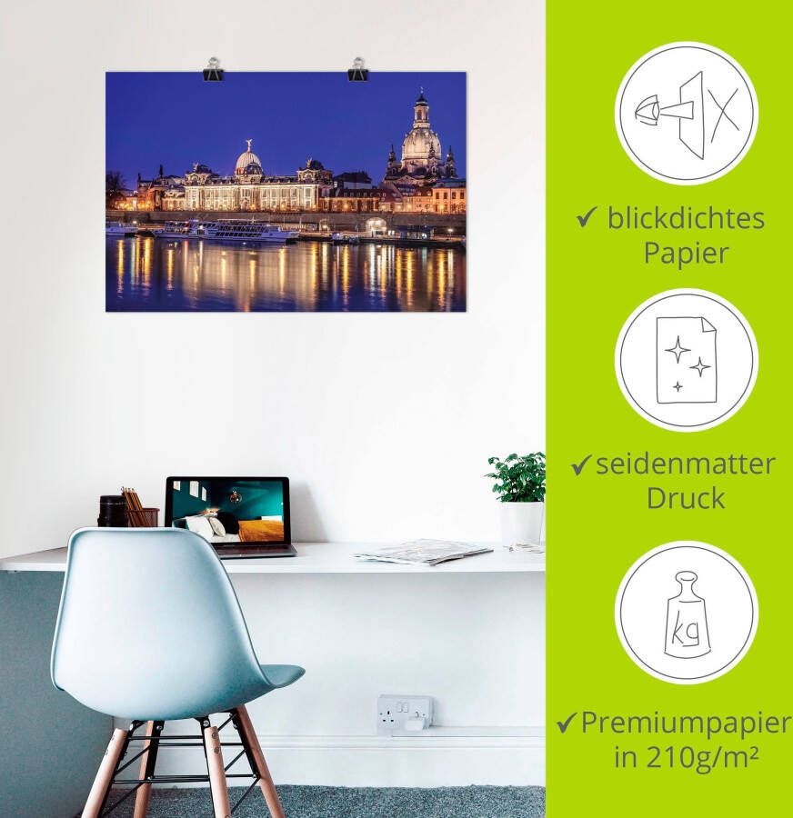 Artland Artprint Avondidylle Geniner oever Lübeck Avond aan de Elbe in Dresden als artprint van aluminium artprint op linnen muursticker of poster in verschillende maten