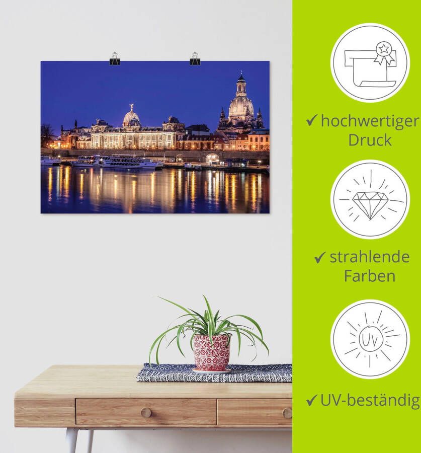 Artland Artprint Avondidylle Geniner oever Lübeck Avond aan de Elbe in Dresden als artprint van aluminium artprint op linnen muursticker of poster in verschillende maten