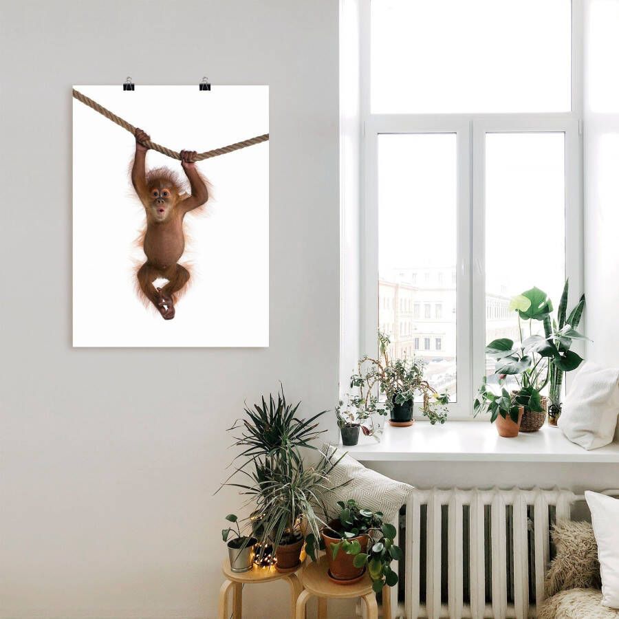 Artland Artprint Baby orang oetan hangt aan het touw II als artprint van aluminium artprint voor buiten artprint op linnen poster muursticker