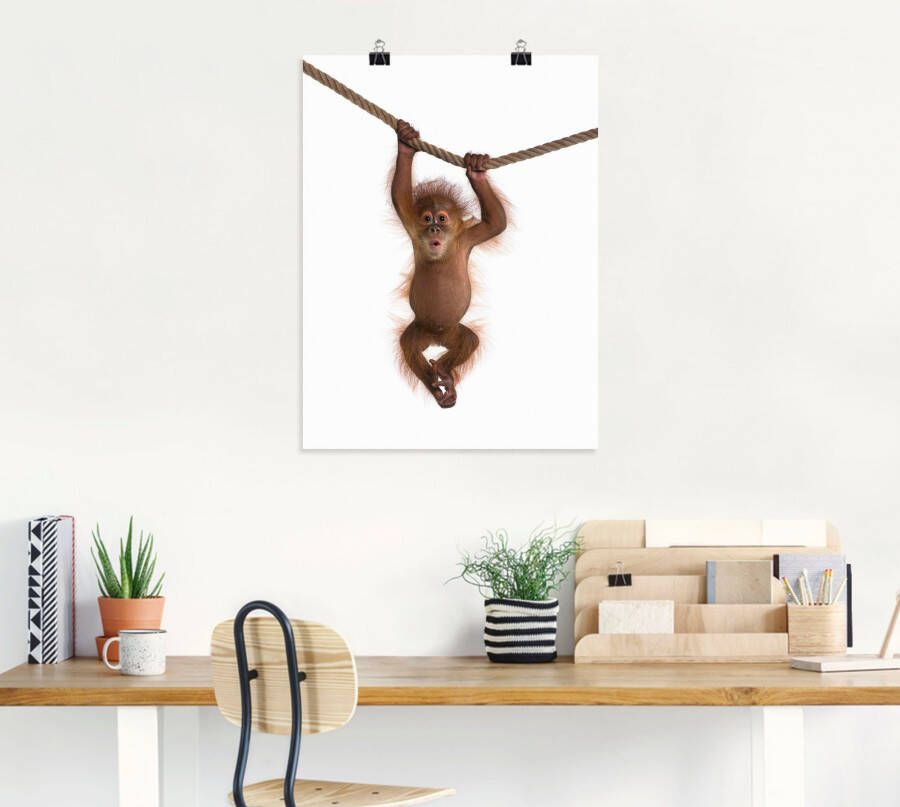 Artland Artprint Baby orang oetan hangt aan het touw II als artprint van aluminium artprint voor buiten artprint op linnen poster muursticker