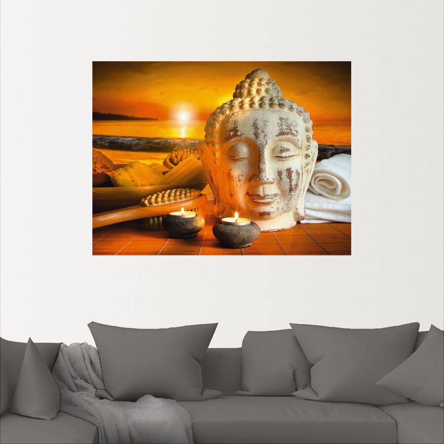 Artland Artprint Bad-accessoires met boeddha-standbeeld als artprint van aluminium artprint op linnen muursticker verschillende maten